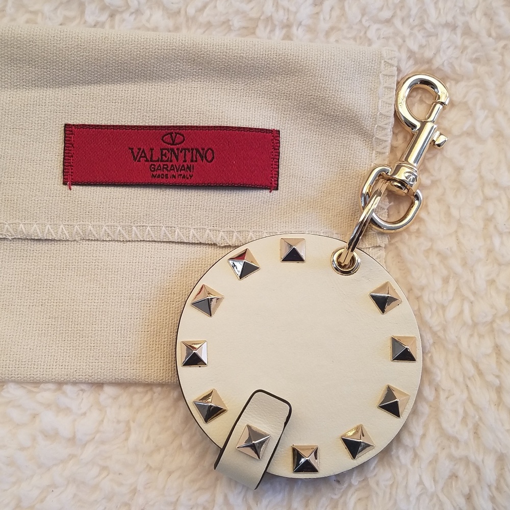 Auth Valentino Rockstud mirror bag charm Ivory